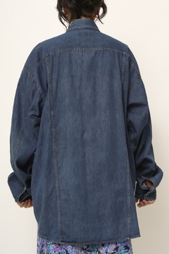 Maxi camisa jeans escuro bordado - comprar online