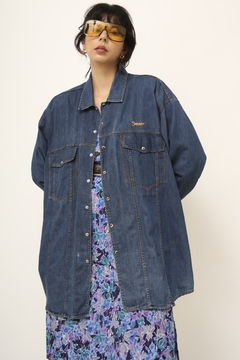 Maxi camisa jeans escuro bordado - loja online