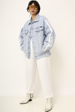 Jaqueta jeans manga listras branca vintage - loja online