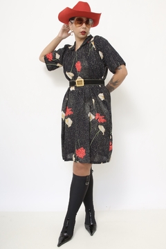 Vestido preto floral vintage - loja online