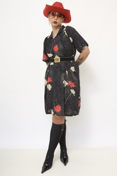 Vestido preto floral vintage