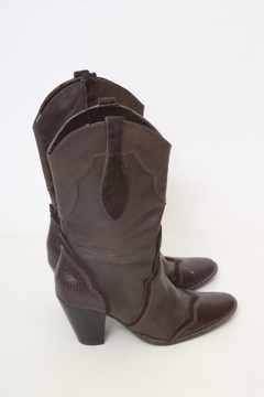 Bota marrom 100% couro western 35