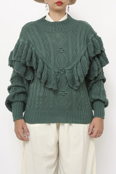 Tricot boho verde tricot babados - comprar online