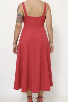 Vestido vermelho midi busto franzido - loja online