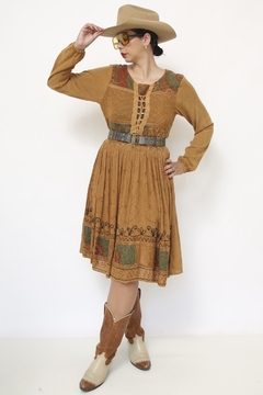 Vestido western viscose marrom