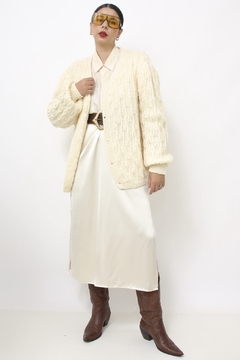 Cardigan tricot manga bufante creme na internet