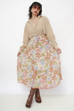 Saia midi flores viscose - loja online