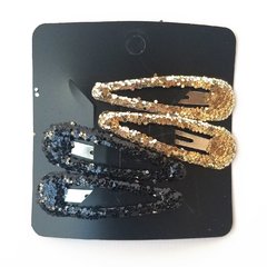 Set 4 tic-tac glitter - Negro/Dorado - comprar online