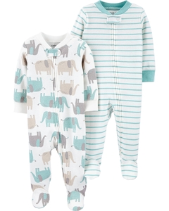 Carter's Pack 2 Ositos-Pijamas de algodón con cierre "Elefantes"