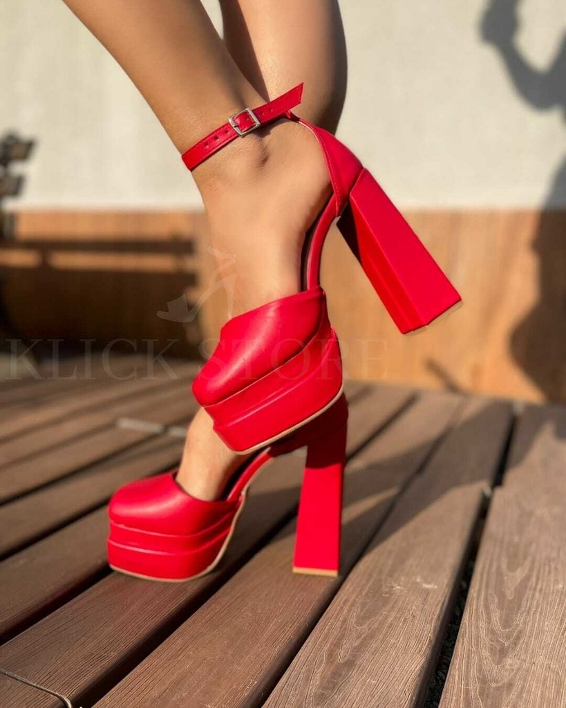 Sapato meia pata salto grosso | Vermelho