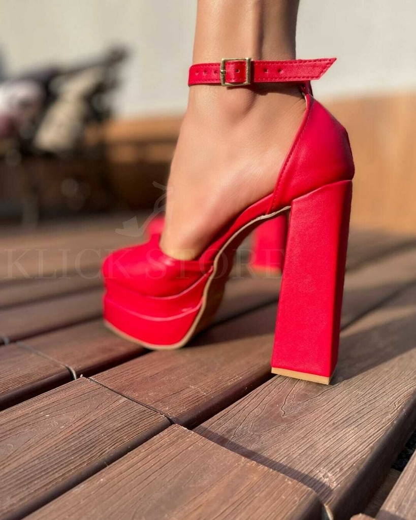 Sapato meia pata salto grosso | Vermelho