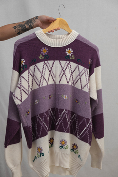 Blusa de lã lilac flowers - Cherry vintage 