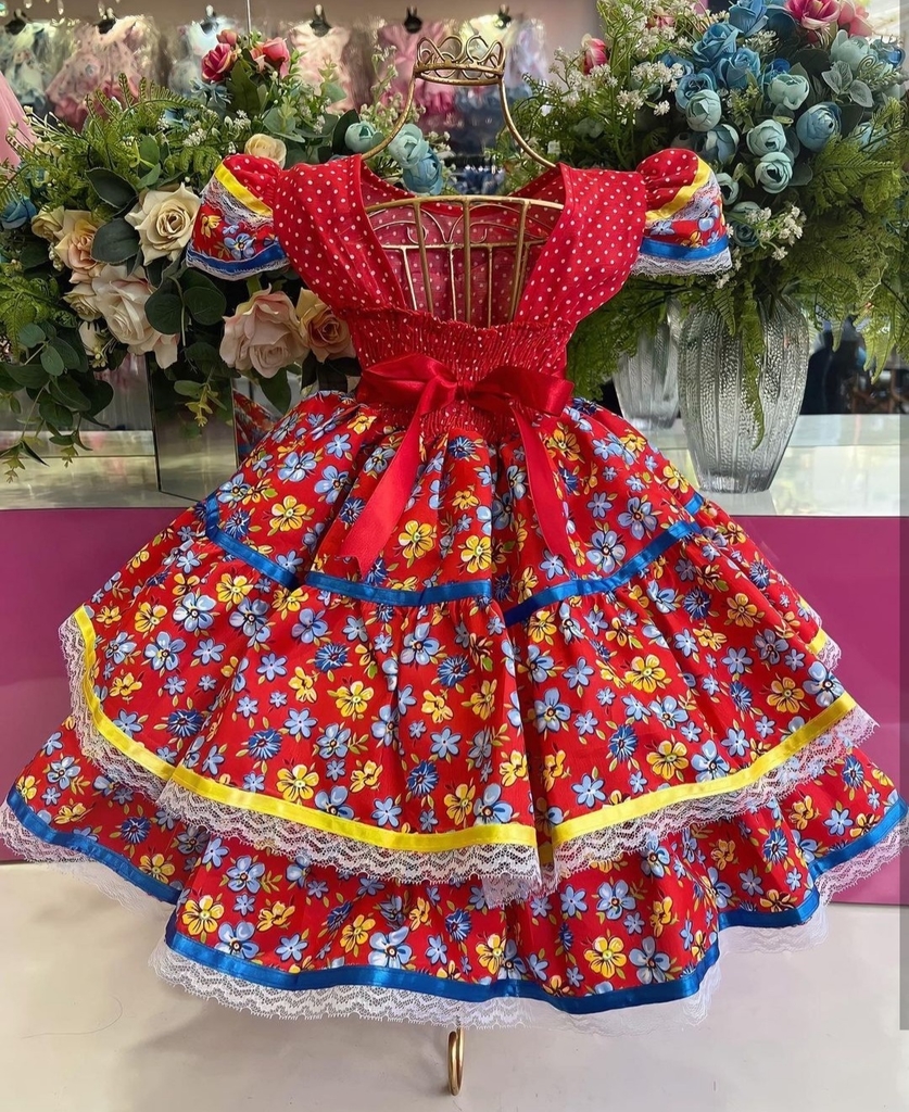 Vestido Festa Junina Vermelho - Comprar em Maedu Laços