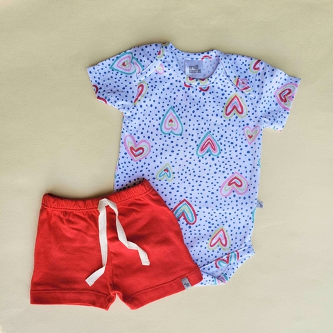 PACK BABY BODY + SHORT CORAZONES ROJO