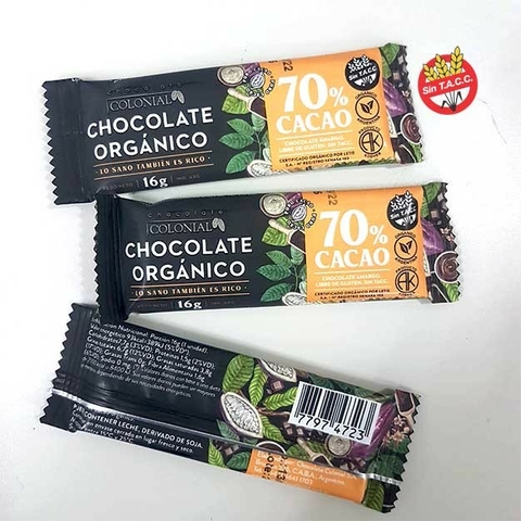 16 g Chocolate orgánico 70 % sin tacc "Colonial"