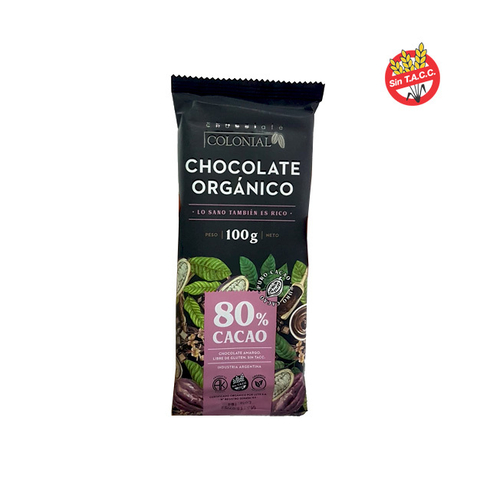 100 g Chocolate orgánico 80 % sin tacc "Colonial"