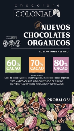 100 g Chocolate orgánico 60 % sin tacc "Colonial" en internet