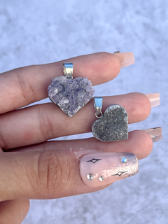 Dijes drusas de piedra natural Amatista, en formas de corazón tamaño chico