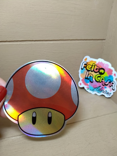 Adesivo Holográfico Cogumelo Toad Super Mario