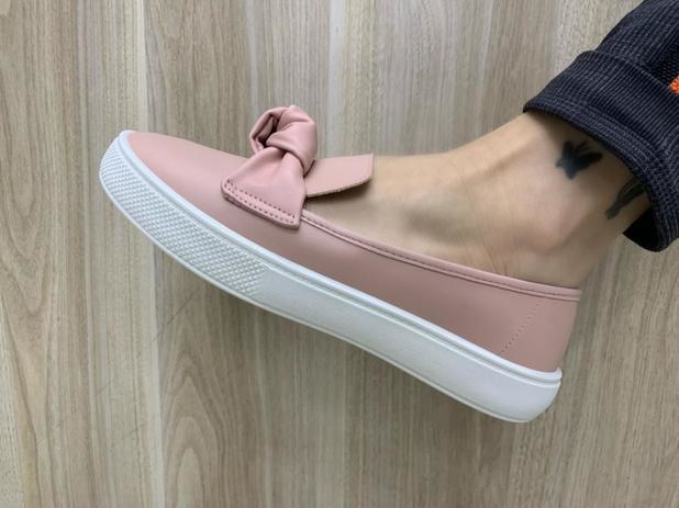 Tênis Feminino Beira Rio Slip On Laço 4275.102 Rosa/Preto