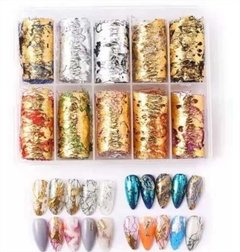 Kit 10 Fitas Foil Unhas Adesivo 3D