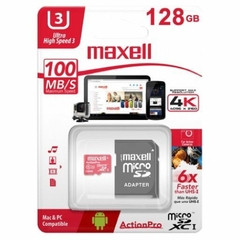 MEMORIA MICRO SD MAXELL U3 ACTION CAM 128GB 4K 100mbps