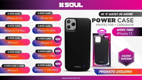 FUNDA CARGADORA PORTATIL POWERCASE POWERBANK SOUL PARA IPHONE XS MAX 6000 mAh