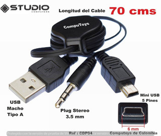 Cable Usb A Mini Usb + Plug 3.5 estéreo Cable Macho