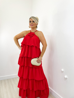 Imagem do vestido longo babados VERMELHO