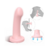 Dildo vibrador rosa com base, ideal para uso individual ou em casal, destacando detalhes de uso e funcionalidades.