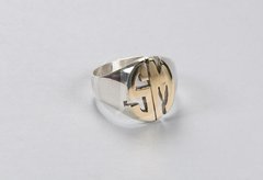 Anillo sello con 2 iniciales Ovalado plata y oro