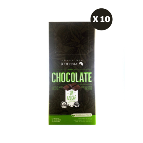 CAJA X 10 Chocolates Colonial 55% Cacao Sin Azúcar x 100 g