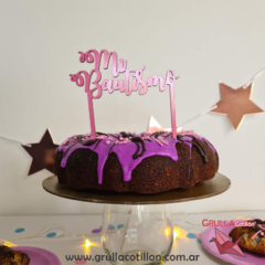 CAKE TOPPER MI BAUTISMO ROSA- MADERA