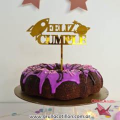 CAKE TOPPER FELIZ CUMPLE ESPACIAL