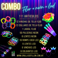 COMBO COTILLON FLUO + NEON + LED / 111 ARTICULOS