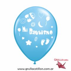 GLOBO ESTAMPADO MI BUATISMO CELESTE x5