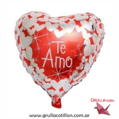 GLOBO CORAZON TE AMO CORAZONES PLATEADOS 18"