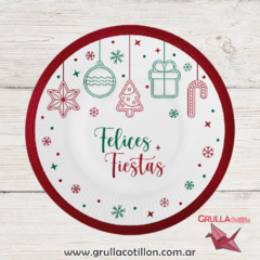 PLATO FELICES FIESTAS BORDE ROJO x8