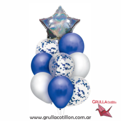 BOUQUET DE GLOBOS CON ESTRELLA PLATEADA HOLOGRAFICA