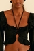Blusa Cropped Babado Preto Amarração Farm - Verão 2024 - comprar online