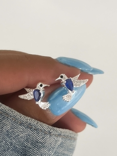 aros colibri con piedra azul (par)