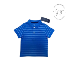 Camiseta Polo Azul Listrada Infantil - Tommy Hilfiger