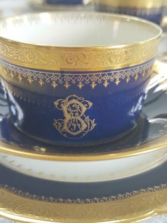 6 Trios de Te en Porcelana Francesa Limoges Azul Cobalto y Oro - 2Gardenias Bazar antiguo