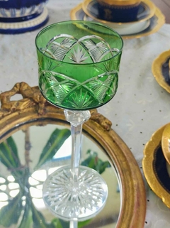 Antigua Copa de Cristal tallado para Vino color Verde - tienda online