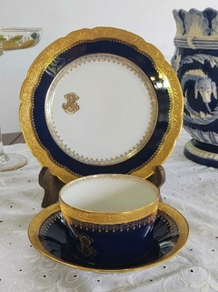 Imagen de 6 Trios de Te en Porcelana Francesa Limoges Azul Cobalto y Oro