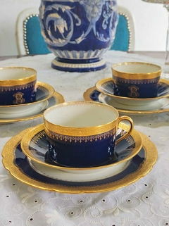 6 Trios de Te en Porcelana Francesa Limoges Azul Cobalto y Oro - comprar online