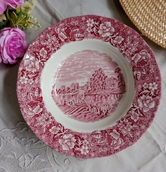 Plato Hondo en Loza Inglesa Staffordshire Escenas Rosa