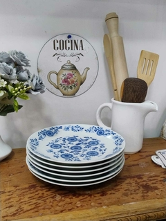 6 Platos Playos en Porcelana Marly diseño flores azules - 2Gardenias Bazar antiguo & Deco