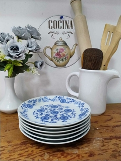 6 Platos de Postre o Entrada en Porcelana Marly azul diseño floral - comprar online