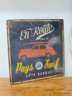 Cartel de Chapa Vintage En Route Pays Furf 30 cm x 30 cm - comprar online